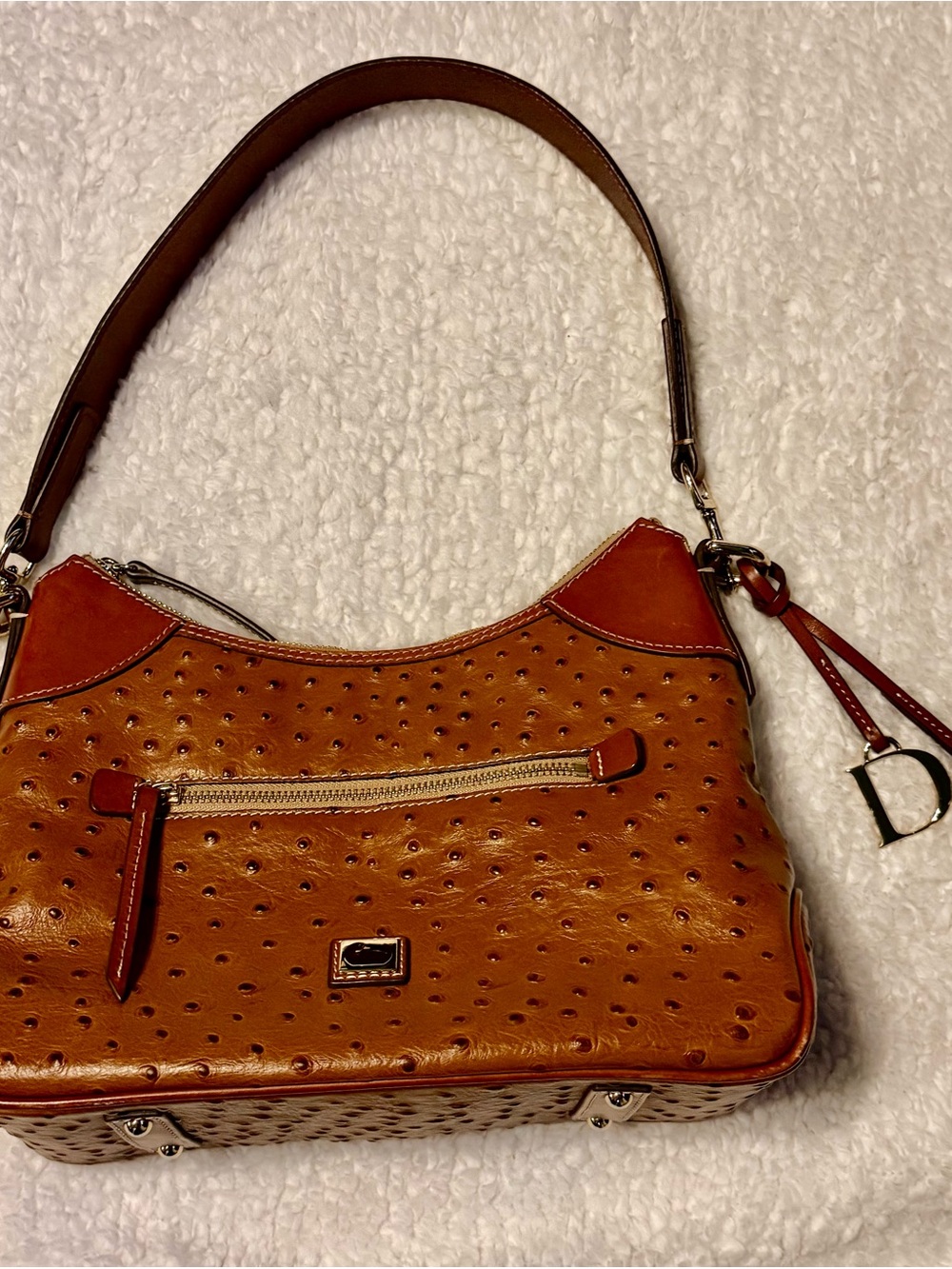 Dooney & Bourke Cognac Ostrich Leather Hobo Shoulder Bag